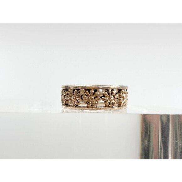 Daisy Floral Cutout Designed 925 Sterling Silver Vintage Ring - sz 9.25 - Picture 3 of 10